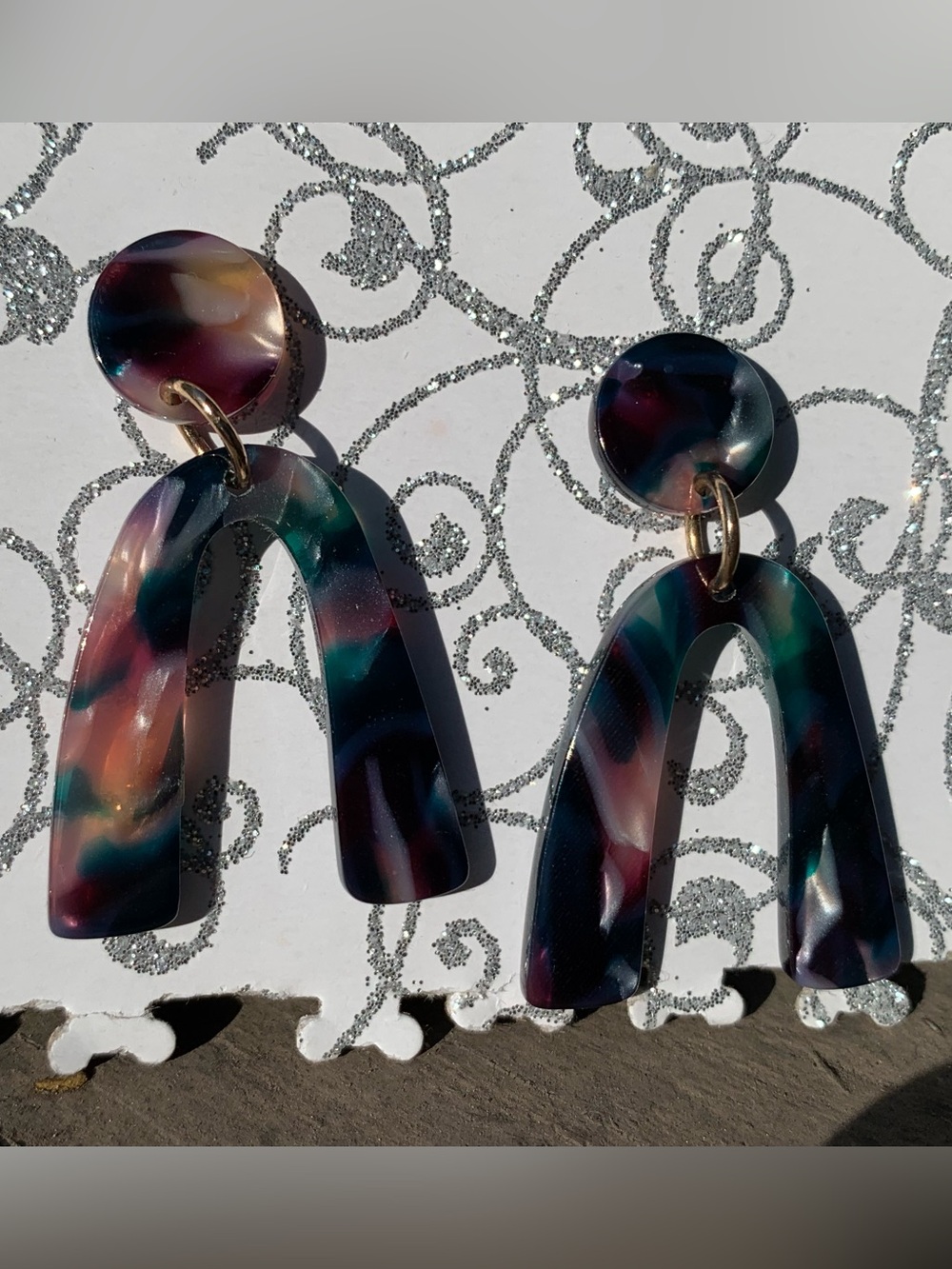 Multicolor Resin Arch Drop Earrings